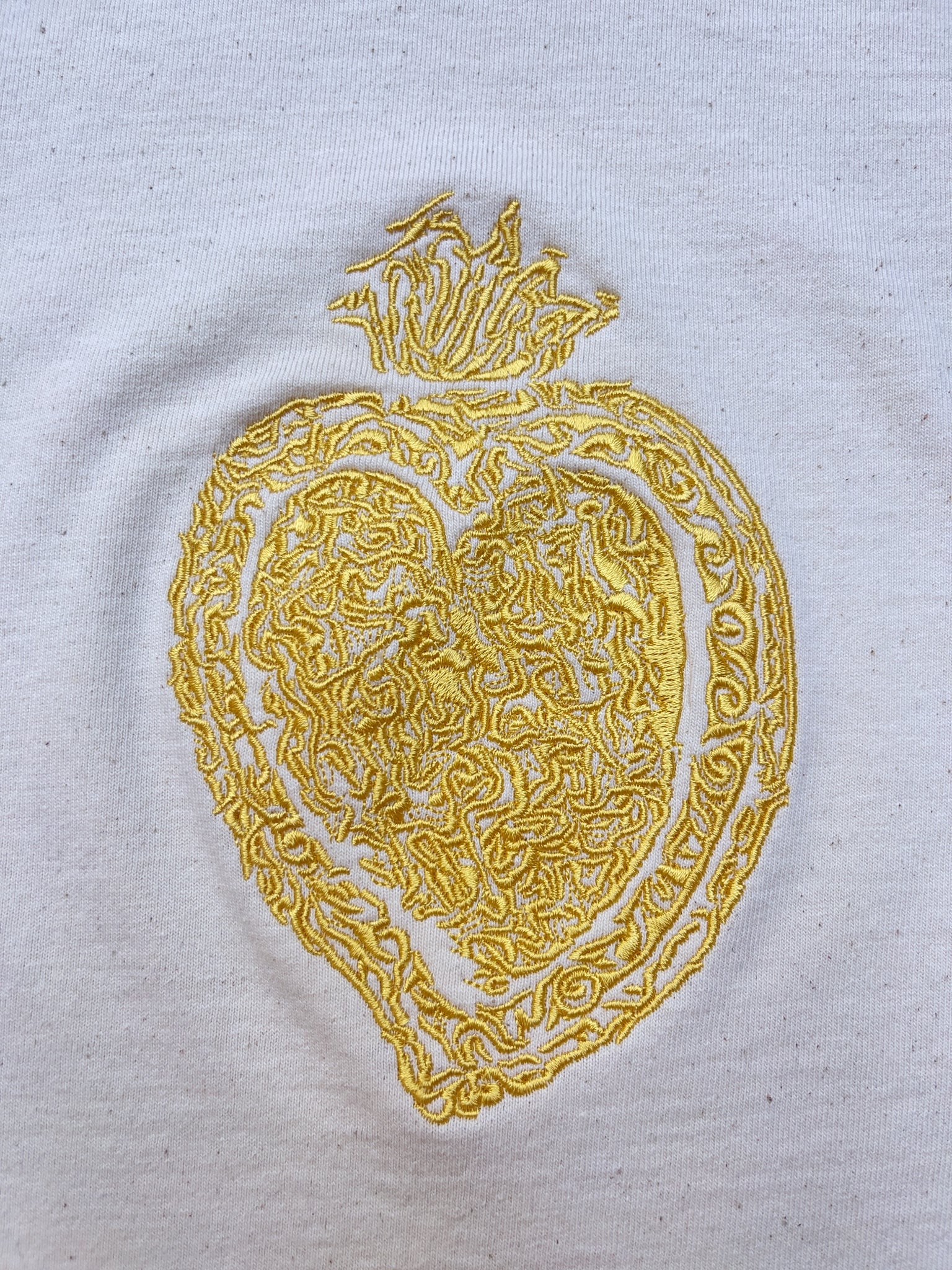 Organic Undyed Cotton T-shirt, Relaxed Fit, Gold Eco-Embroidery
