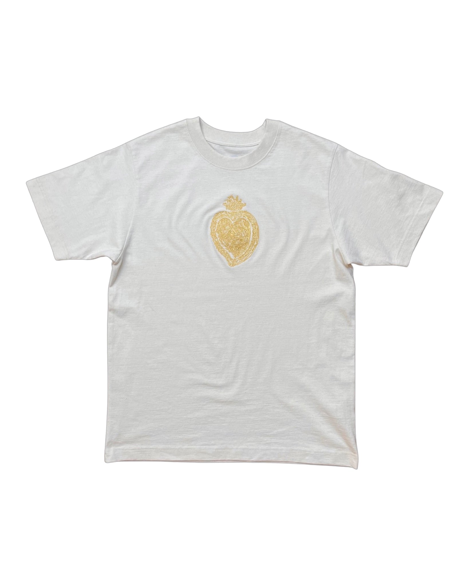 Organic Undyed Cotton T-shirt, Relaxed Fit, Gold Eco-Embroidery